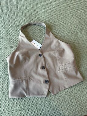 Dynamite Beige Halter Button-Front Vest